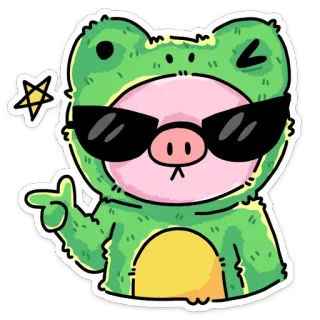 😎 frog, pig, sunglasses, star, cartoon, cute telegram sticker