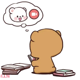 🤙 orso, carino, cartone animato, telefono, pensando, adesivo telegram sticker