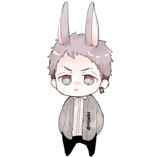 😠 @Hawks królik, uszy, chibi, kreskówka, anime, postać telegram sticker