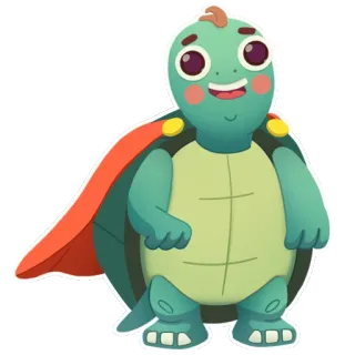 😃 Schildkröte, Superheld, Cartoon, Tier, süß, Umhang, Figur whatsapp sticker