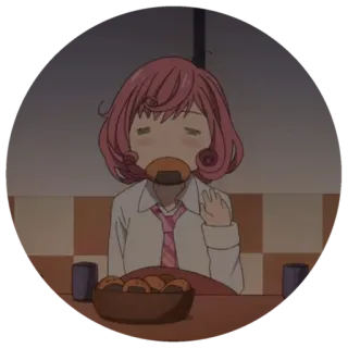🙈 动漫, 女孩, 吃, 食物, 粉色头发, 领带, 卡通 whatsapp sticker