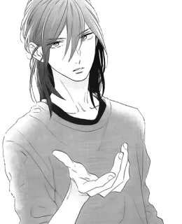 😒 Manga, Anime, Mannelijk personage, Lang haar, Illustratie, Grijstinten whatsapp sticker