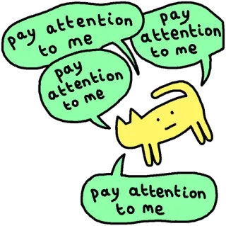 😸 pay attention to me gato, atención, bocadillo, lindo, amarillo, dibujos animados telegram sticker