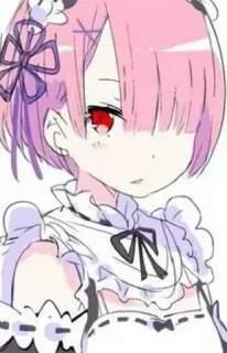 🍓 Ram Re:Zero anime, carino, maid, Ram, Re Zero, capelli rosa, kawaii telegram sticker