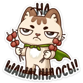 🍢 HA ШАШЛЫНДОСЫ!! gato, enojado, carne, brocheta, comida, pegatina, shashlik telegram sticker