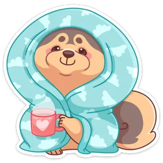 ☕️ chó, động vật, dễ thương, kawaii, chăn, cà phê, cốc, trái tim telegram sticker