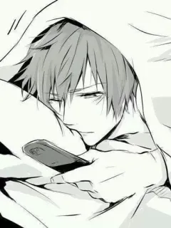 😪 アニメ, マンガ, スマホ, モノクロ, 寝不足, ベッド telegram sticker