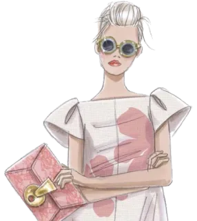 😎 femme, mode, style, illustration, portrait, robe, lunettes, sac à main telegram sticker