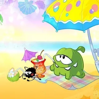 🏖 Om Nom Dessin animé, Plage, Monstre, Mignon, Été, Détente whatsapp sticker