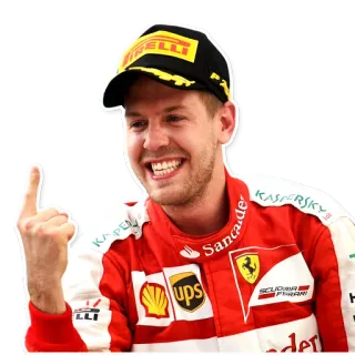 👆 Sebastian Vettel fórmula 1, carreras, dedo corazón, piloto, ferrari whatsapp sticker