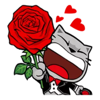 🌹 cat, rose, hearts, love, romantic, cartoon, tuxedo, bouquet telegram sticker