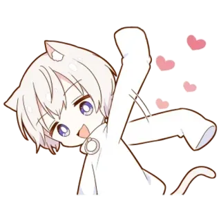 👋 anime, cat, chibi, kawaii, cute, hearts telegram sticker
