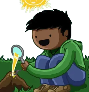 😀 niño, lupa, sol, dibujos animados, aire libre, césped whatsapp sticker