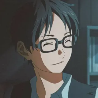 ☺️ Arima Kousei Your Lie in April Anime, Okulary, Postać, Uśmiech, Chłopak telegram sticker