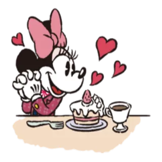 🍰 Minnie Mouse dessin animé, souris, gâteau, dessert, amour, coeurs, mignon, Disney telegram sticker
