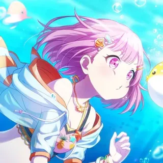 🎊 Anime, Garota, Subaquático, Cabelo rosa, Bonito, Oceano, Verão telegram sticker