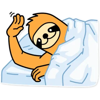 👋 ленивец, сонный, животное, мультфильм, милый, кровать, машет whatsapp sticker