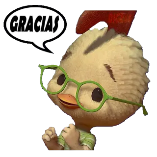 😀 Chicken Little GRACIAS การ์ตูน, ไก่, แว่นตา, ขอบคุณ, ภาพเคลื่อนไหว telegram sticker