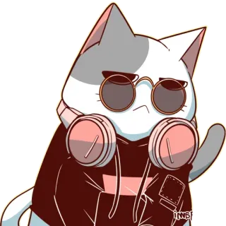 🐈 猫, 太阳镜, 耳机, 卡通猫, 酷猫 whatsapp sticker
