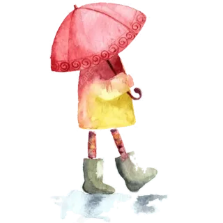 ☂️ สีน้ำ, เด็กผู้หญิง, ร่ม, ฝน, รองเท้าบูท, น่ารัก, การ์ตูน telegram sticker