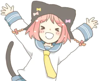 😆 Anime, Chat, Kawaii, Mignon, Fille, Autocollant, Dessin animé telegram sticker