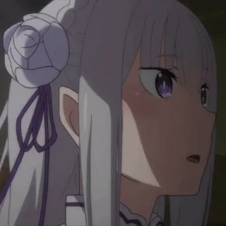 🤍 Emilia Re:Zero Anime, Capelli bianchi, Occhi viola, Elfo, Emilia, Re:Zero, Personaggio telegram sticker
