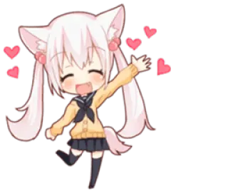 ❤ anime girl, kawaii, cute, hearts, chibi, cat ears telegram sticker