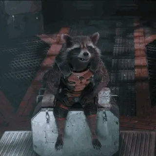😂 Rocket Raccoon Guardians of the Galaxy rocket raccoon, marvel, raccoon, guardians of the galaxy, superhero, funny, sitting telegram sticker