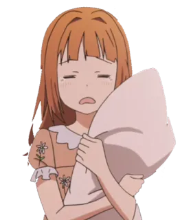 😩 anime, ragazza, assonnata, cuscino, cartone animato telegram sticker