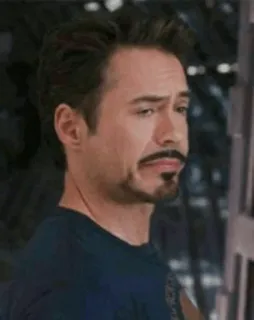 😏 Tony Stark 토니 스타크, 로버트 다우니 주니어, 마블, 아이언맨, 영화 장면, 표정, 의심 telegram sticker