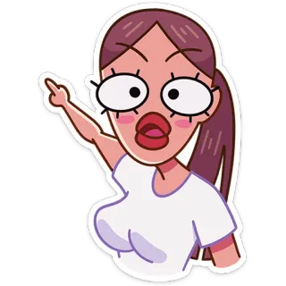 🖕 мультфильм, женщина, указывает, жест, персонаж whatsapp sticker