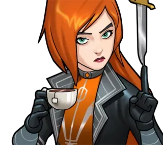 😄 woman, tea, orange hair, sword, cartoon telegram sticker