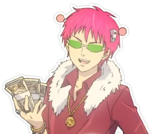 💵 Saiki Kusuo The Disastrous Life of Saiki K. Anime, Personagem, Saiki, Dinheiro, Engraçado, Rico, Cabelo rosa telegram sticker