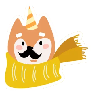 🎉 fox, scarf, cartoon, cute, animal, mustache, party hat telegram sticker