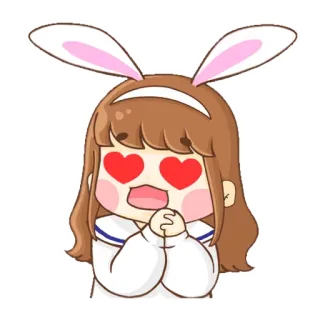😍 sticker, konijnenoren, cartoon, verliefde ogen, schattig, meisje telegram sticker