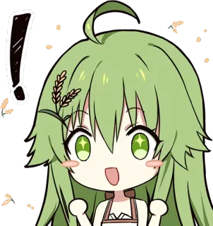 😍 Anime, Hoạt hình, Thán từ, Hào hứng, Xanh lá, Kawaii, Chibi, Dễ thương telegram sticker