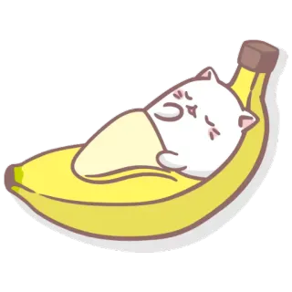 😴 mèo, chuối, buồn ngủ, dễ thương, kawaii, trái cây, động vật, nhãn dán telegram sticker