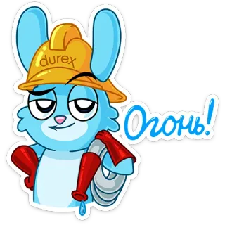 🔥 Огонь! rabbit, firefighter, helmet, cartoon, animal telegram sticker