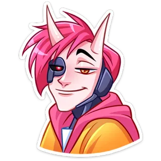 🌟 อนิเมะ, การ์ตูน, ตัวละคร, ผมสีชมพู, ปีศาจ, หุ่นยนต์, ยิ้ม telegram sticker