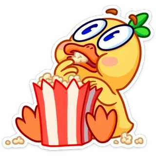 🍿 pato, animal, desenho animado, pipoca, fofo, comendo, engraçado, assistindo telegram sticker