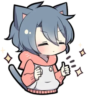 🤔 Anime, Kot, Kciuk w górę, Kawaii, Słodki telegram sticker