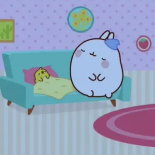 🌟 Molang, pui pui, cartoon, cute, sleeping, friendship, couch telegram sticker