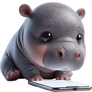 🥺 kuda nil, imut, binatang, kartun, bayi kuda nil, telepon, ponsel pintar telegram sticker