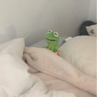 😄 Kermit rana, Kermit, títere, cama, acogedor telegram sticker