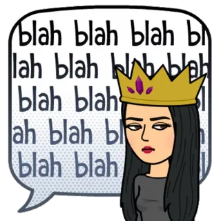 😒 blah blah blah bitmoji, reine, bla bla, dessin animé, couronne, sarcasme telegram sticker