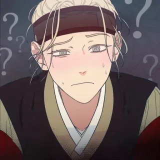 🙁 Anime, Points d'interrogation, Confus, Cheveux blonds, Homme, Webtoon whatsapp sticker