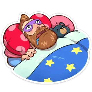🤤 sommeil, dormir, barbe, fatigué, lit, nuit, pyjama whatsapp sticker