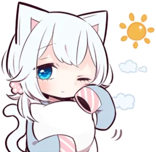 ☀ Anime, Fofo, Gato, Kawaii, Sol, Nuvens telegram sticker