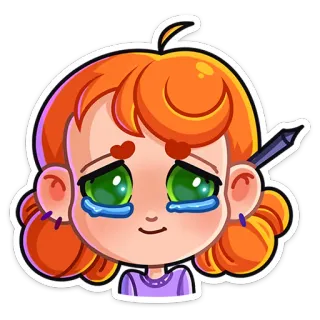 😭 cartoon, girl, sad, crying, cute, orange hair, emotional whatsapp sticker
