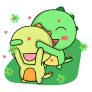💗 dinosauro, carino, kawaii, cartone animato, amicizia, verde, giallo, adorabile whatsapp sticker